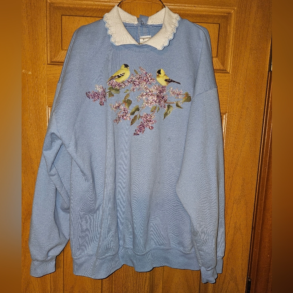 Buck & Buck Adaptive Clothing Blue Sweatshirt with Bird Embroidery, Size XL
